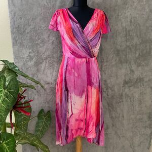 Frank Lyman Faux Wrap Dress women’s Size 6 Abstract Art to Wear Colorful